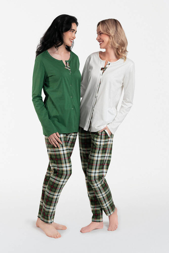 Asama Rozpinana Piżama Damska długi rękaw, długie spodnie Italian Fashion zielony/druk 