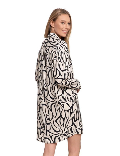 Koszula nocna PDK4800-003 Moraj kremowa – wiskoza, długi rękaw, zapinana na guziki