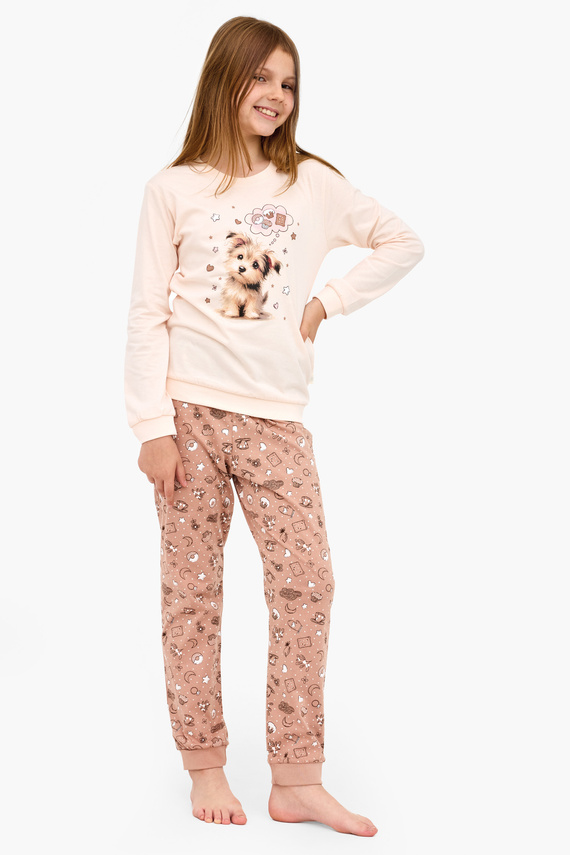 592/193 Sweet Dog Cornette  – dziewczęca piżama ecru, 100% bawełna, piesek
