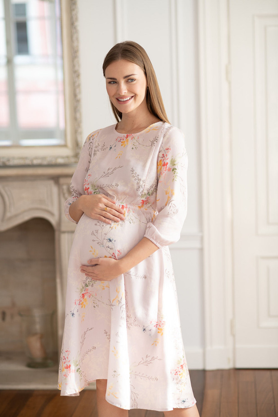 Sukienka ciążowa Milk&Love do karmienia Lovely Dress Midi rękaw 3/4 kolorowe gałązki
