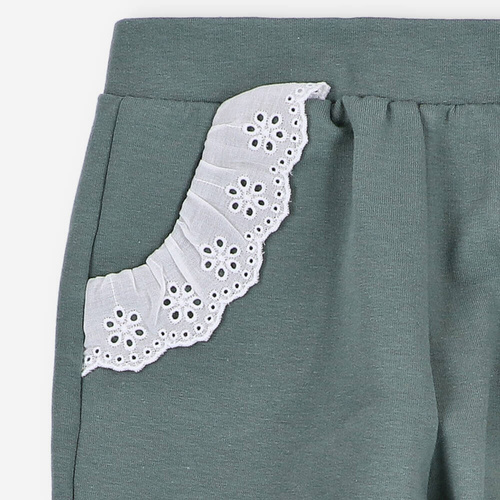 BOB-0012 Spodnie dziewczęce z dzianiny dresowej By o Baby zielony