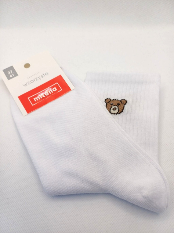 Milena 0200-181 biały – skarpety damskie z niedźwiadkiem, bawełniane, miękkie i wygodne