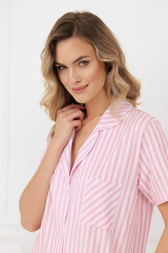 Koszula nocna Genna Italian Fashion 100% bawełna paski krótki rękaw-różowa