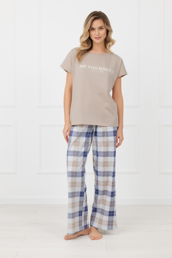 Piżama damska Rima Italian Fashion bawełna długie spodnie-beżowa