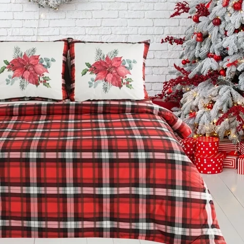 Bliss Pościel świąteczna kratka gwiazda betlejemska Eurofirany czerwony