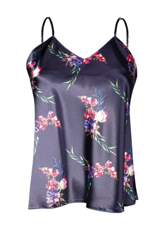 Flowers DK-TK Satynowy top damski DKaren - granat 009