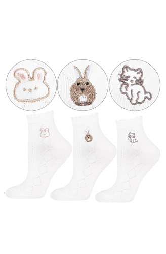 CSL200-146 Zakostki damskie Zwierzaki  Moraj -biały