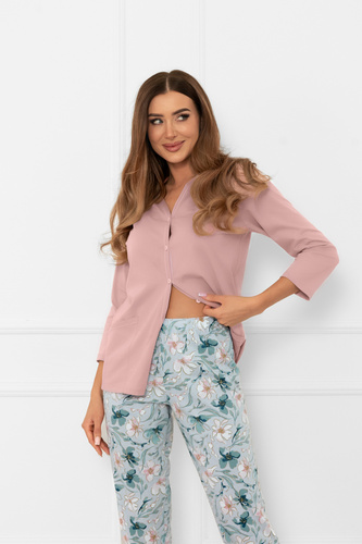 Piżama damska Sekwoja – bawełna, rękaw i spodnie 3/4, z guzikami Italian Fashion  