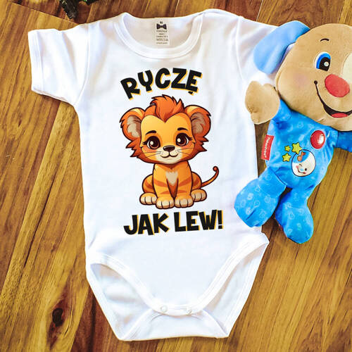 "Ryczę jak lew" Body krótki rękaw Moocha biały