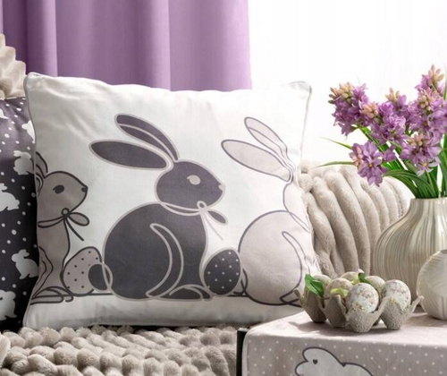 Wiosna 4 Poszewka wielkanocna z welwetu nadrukiem Eurofirany beżowy