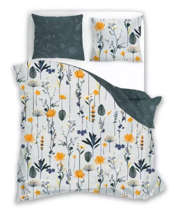 Elegant 013 Pościel satynowa kwiaty Faro szary