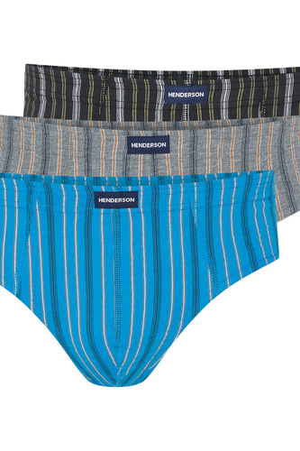 1446 K690 Slipy męskie Henderson szary- turkus-czarny– bawełna, 3 sztuki w pudełku