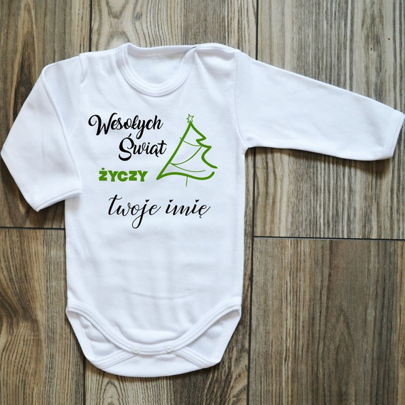 Body długi rękaw "Wesołych Świąt życzy + imię" Moocha biały