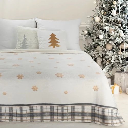 Angel koc świąteczny narzuta gwiazdki Eurofirany kremowy