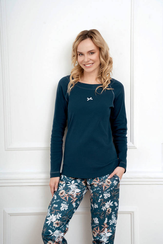 Hariet Piżama Damska długi rękaw, długie spodnie Italian Fashion- morski/druk 