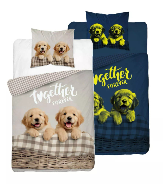 5553 A Fluo 95 Pościel świecąca w ciemności Pieski Together Forever | 100% bawełna | Dla dzieci Detexpol