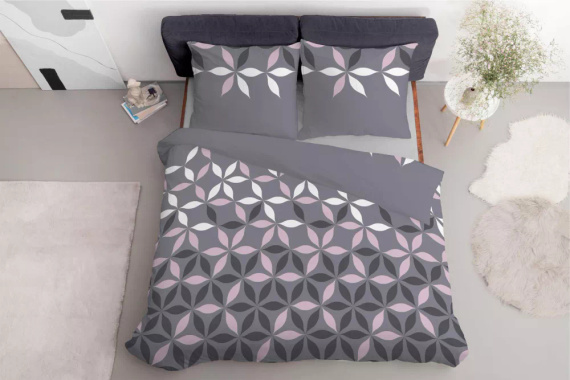 5024 A Pościel z mikrofibry kwiatki Detexpol szary