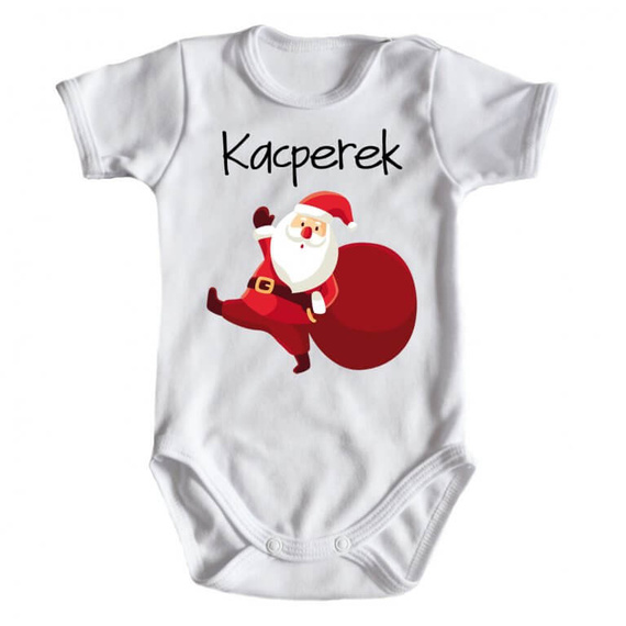 "Mikołaj z workiem + dowolne imię" Body krótki rękaw biały