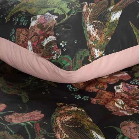 Spring 21 Kwiaty pościel satynowa Eurofirany czarny/zielony