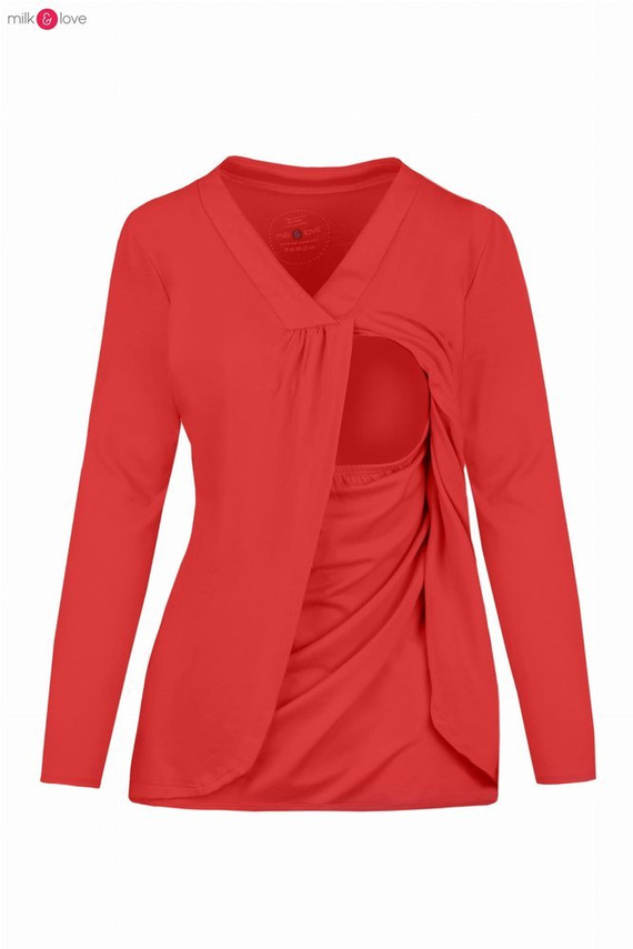 Bluzka ciążowa i do karmienia długi rękaw Buzzy Bee Milk&Love czerwona