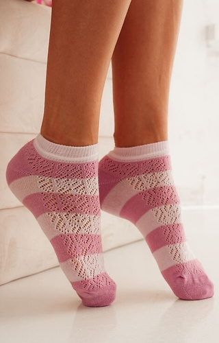 1504 Paski Stopki damskie ażurowe Milena różowy- pudrowy różowy