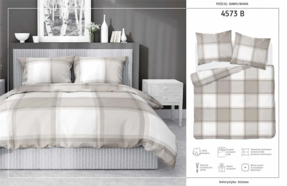 4573 B Pościel bawełniana krata Detexpol jasny brąz