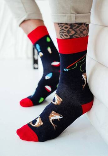 0125-054 Wędkarstwo Avangard Skarpety Męskie Milena - granatowy-czerwony 1