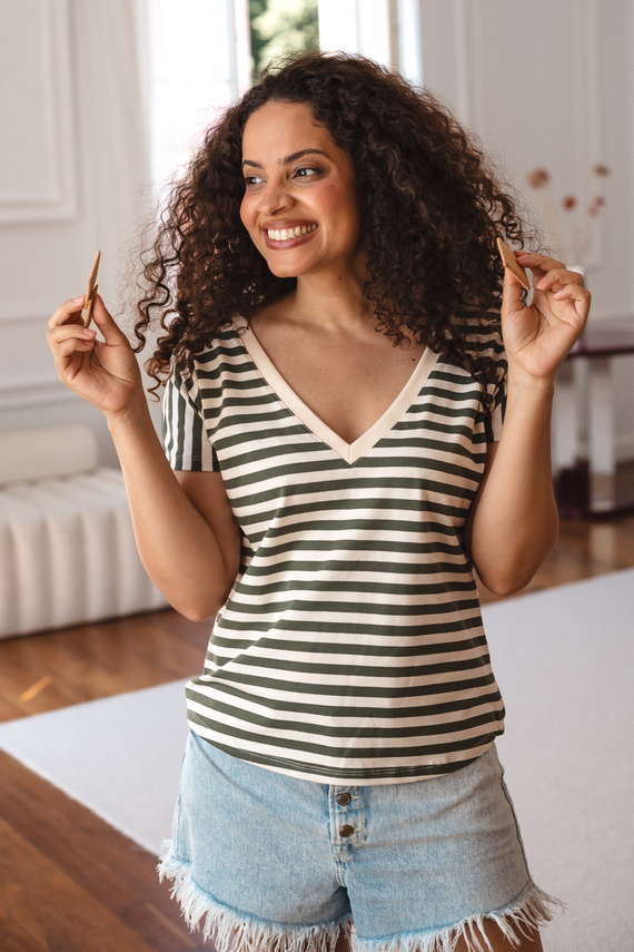 Bluzka Ciążowa Milk&Love Two Ways 2w1 Do Karmienia Dwustronna V-Neck biszkoptowo-khaki