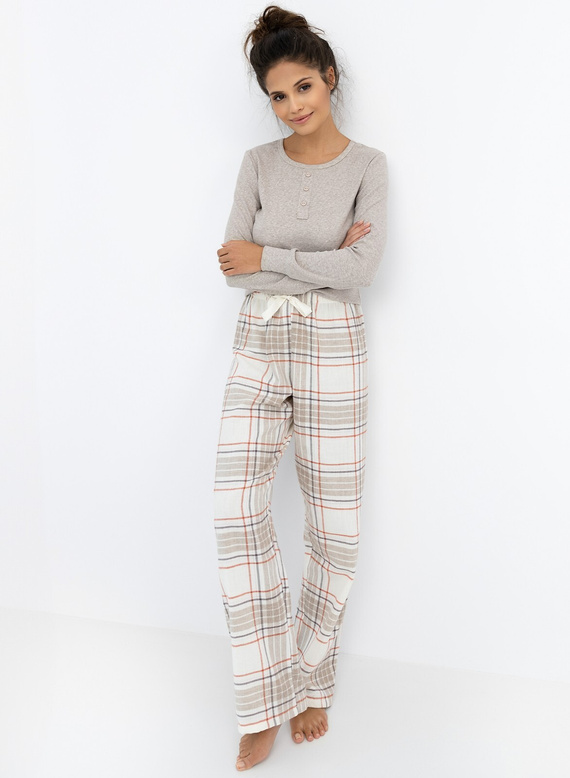 Angelina Piżama damska Sensis – melanżowa bluzka i flanelowe spodnie w kratkę