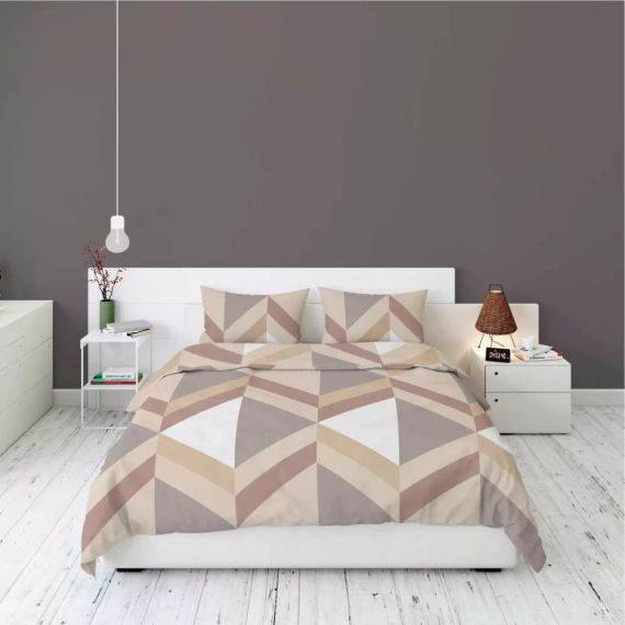 5630 A Pościel flanelowa Pastel Flowers Detexpol geometryczna jodełka beżowo-brązowa– ciepła, miękka i elegancka