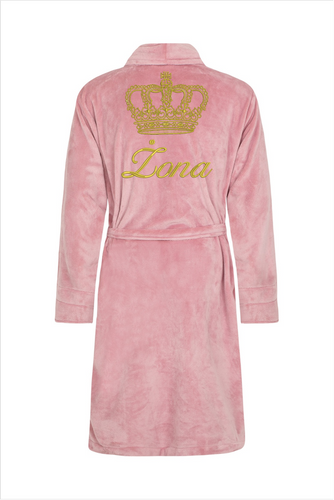 Żona + Korona Szlafrok damski polarowy ByShelly - brudny róż/złoty