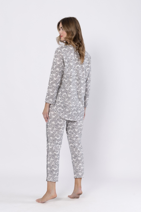 1609 Piżama Bronia Leveza czarna – klasyczna, na guziki, długi rękaw