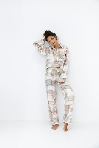 Adalyn Piżama damska Sensis – bawełniana flanela w kratkę, zapinana na guziki