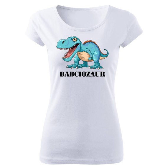 SKU D048 "Babciozaur" koszulka damska Moocha biały