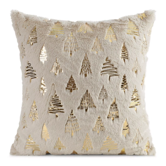Chp 193 Poszewka świąteczna Eurofirany ze złotą choinką beżowy– elegancka dekoracja na Boże Narodzenie