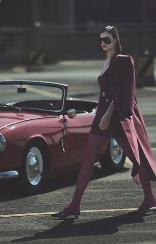 1233 Cherie Rajstopy Gabriella 60 den bordo– wzór w serduszka, 3D