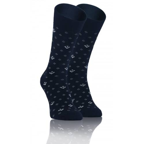 Classic Skarpety męskie garniturowe Sesto Senso wzór kotwice granatowy
