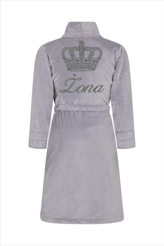 Żona + Korona Szlafrok damski polarowy ByShelly - jasny szary/szary