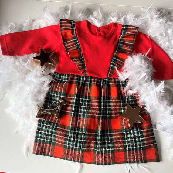 SF02 Merry Christmas Sukienka z długim rękawem Mamatti - czerwony