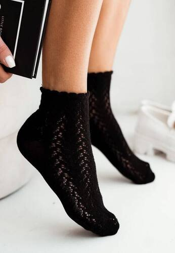 0989-001  Skarpety damskie Ażurowe Milena -czarny