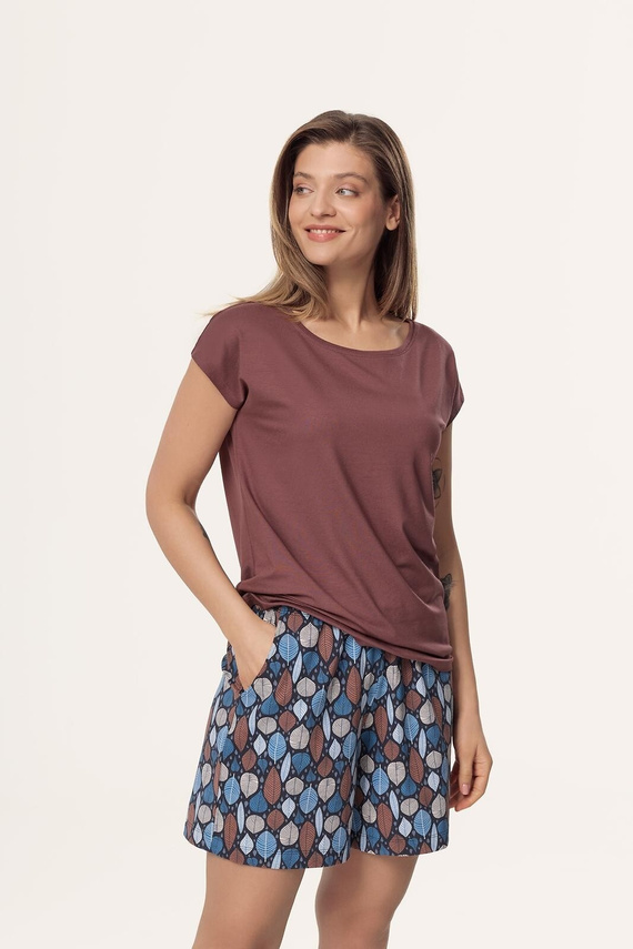 Piżama damska Matilda PI71 Mefemi by Nipplex brązowa– wiskoza, szorty bawełna