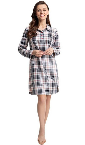 157 Koszula nocna z długim rękawem Luna - biały granatowy