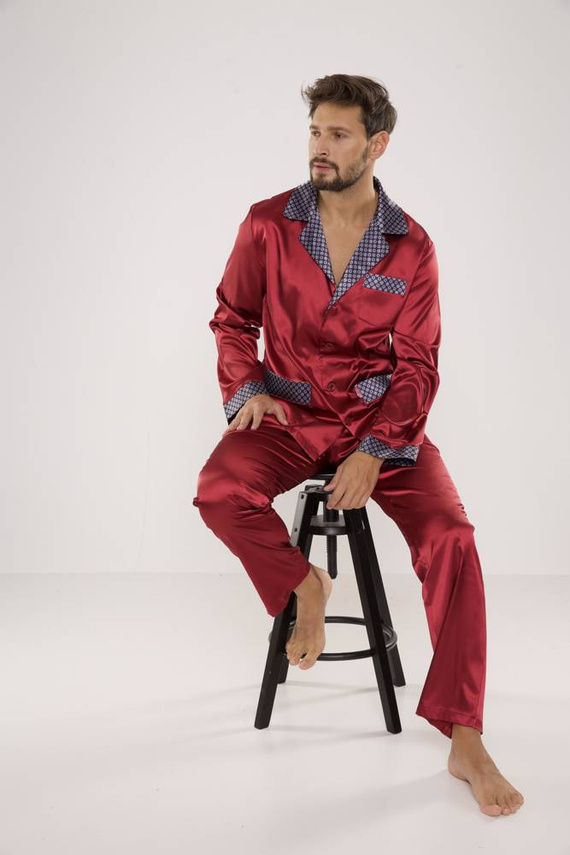 939 Piżama Męska Satyna- bordo