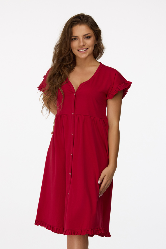 no. 22 Koszula nocna ciążowa Senizo bordowy– bawełna 100%, krótki rękaw, napy do karmienia