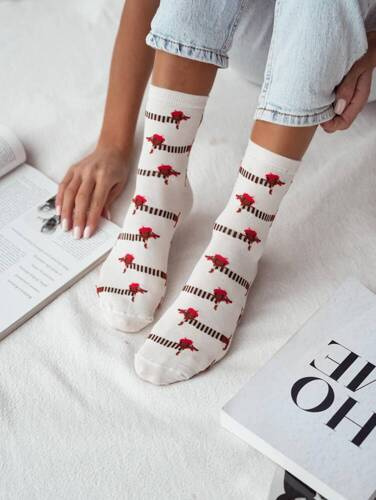 0200-141 Jamniki Skarpety damskie Milena - ecru