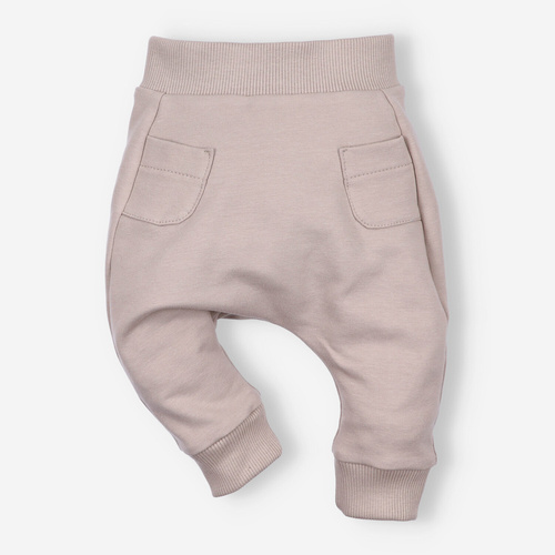 ABN-4517/BEZ Spodnie dresowe kieszonka z bawełny organicznej Nini beżowy