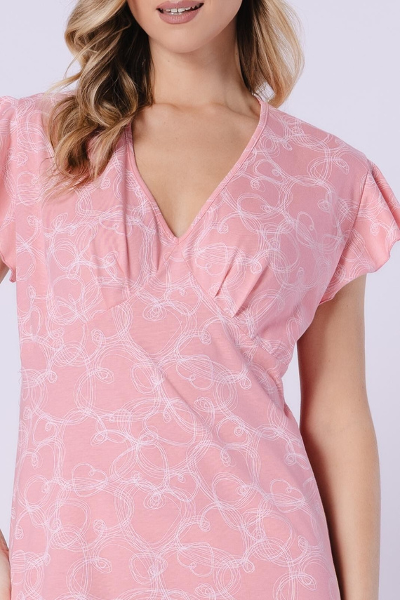 Marietta Leveza 1714 koralowy– bawełniana koszula nocna do kolan, dekolt V