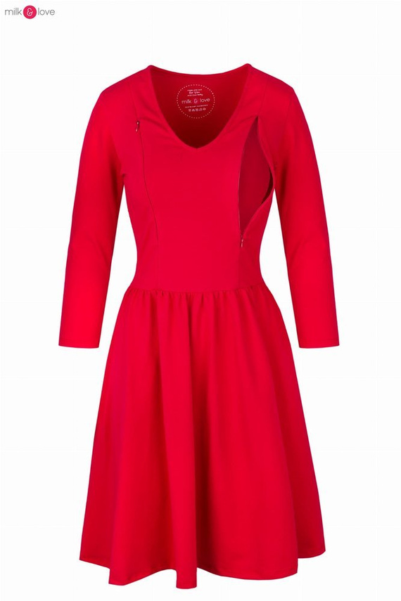 Sukienka do karmienia Just Milk karminowa czerwień rękaw 7/8 Milk&Love