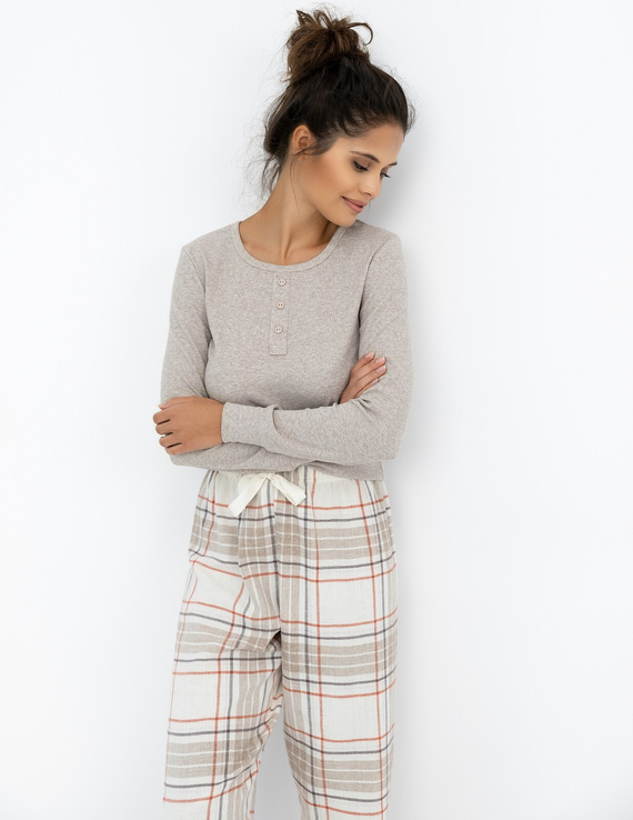 Angelina Piżama damska Sensis – melanżowa bluzka i flanelowe spodnie w kratkę