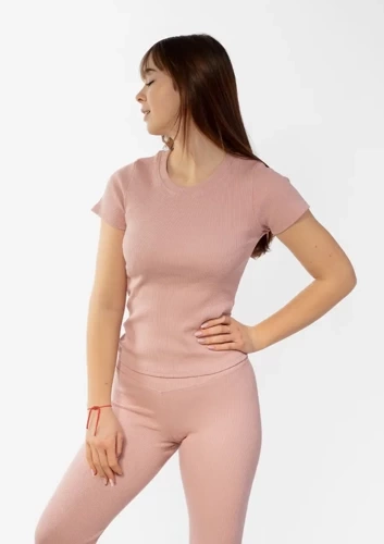 Halima Bluzka damska prążkowana Dkaren - pudrowy